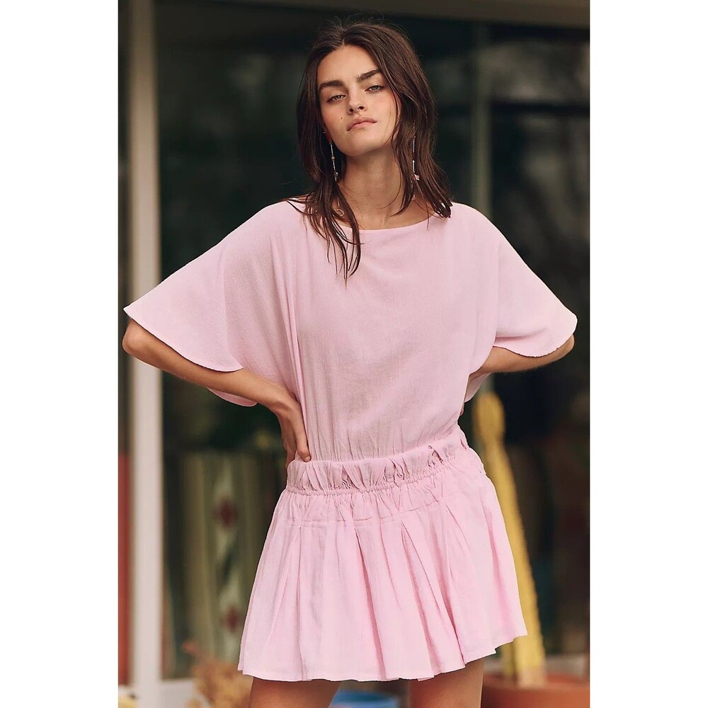 Free People Free-Est Sutton Mini Dress Flutter Sleeve Smocked Boat Neck M 285763
